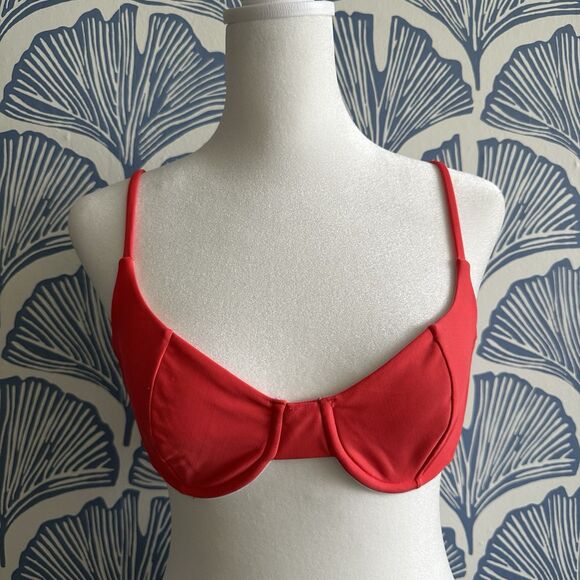 Lolli Babe Women’s Demi Swim Top Coral Red Underwire Bikini Top Swimwear - Picture 1 of 2